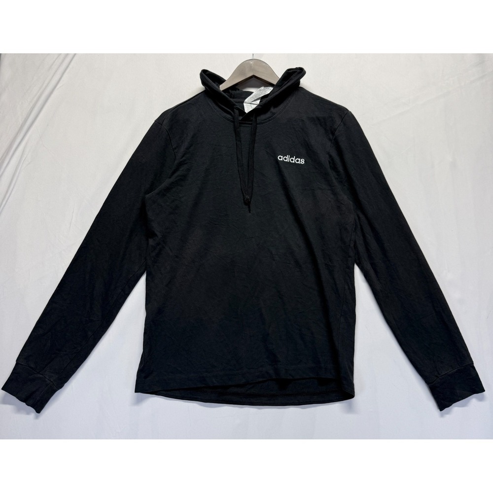 Adidas Essentials Hoodie Mens Small Black Cotton Embroidered Logo Gym Training
